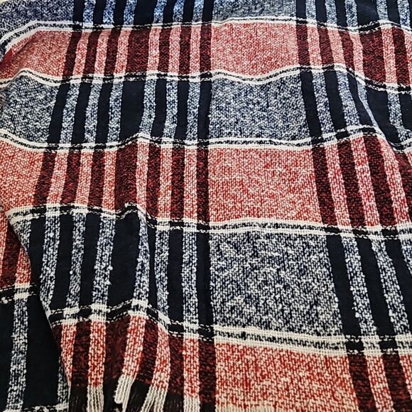 Just Cozy Blanket Fringed Scarf Red & Blue - Picture 13 of 16